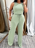 Fashionable And Casual Sleeveless Lace-Up Solid Color Jumpsuit For Women
