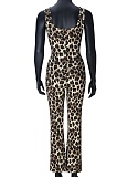Summer Slim Backless Leopard Print Flared Jumpsuit For Women
