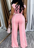 Casual One Shoulder Slim Sexy Top Wide Leg Trousers Two Piece Set