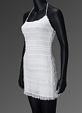 White Summer Sexy Slim Fit Halter Neck Ruffle Dress