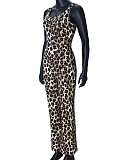 Summer Slim Backless Leopard Print Flared Jumpsuit For Women