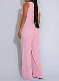 Elastic Crumpled Loose Sleeveless Top Wide Leg Pants Two-Piece Set