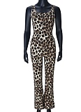 Summer Slim Backless Leopard Print Flared Jumpsuit For Women