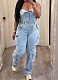 Bandeau Cardigan Button Large Pocket Washed Denim Jumpsuit