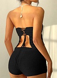 Summer Sexy Navel-Baring Tube Top Hip Shorts Flower Knitted Two-Piece Suit
