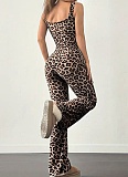 Summer Slim Backless Leopard Print Flared Jumpsuit For Women