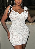 See-Through Slim Fit Suspender Flower Lace Hip Dress