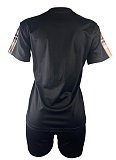 Plaid Patchwork Short-Sleeved Top And Pocket Sports Shorts Two-Piece Set