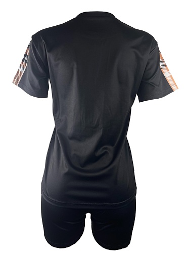 Plaid Patchwork Short-Sleeved Top And Pocket Sports Shorts Two-Piece Set