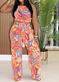 Fashion Printed Halter Neck Vest High Waist Pants Two-Piece Set