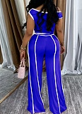 Casual One Shoulder Slim Sexy Top Wide Leg Trousers Two Piece Set