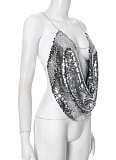 Sexy Hot Girl Sequin Chain Suspender Backless Top