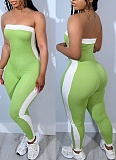Sexy Tube Top Contrast Color Tight Sports Jumpsuit