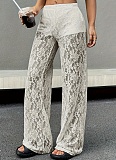 Fashionable Lace Jacquard Slightly Transparent Stitching Straight Casual Pants