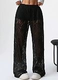 Fashionable Lace Jacquard Slightly Transparent Stitching Straight Casual Pants