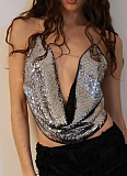 Sexy Hot Girl Sequin Chain Suspender Backless Top