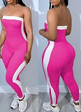 Sexy Tube Top Contrast Color Tight Sports Jumpsuit