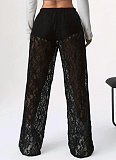 Fashionable Lace Jacquard Slightly Transparent Stitching Straight Casual Pants