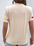 Casual Sweet Style Heart Embroidered Hollow Short-Sleeved T-Shirt
