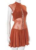 Spring And Summer Half Turtleneck Tie Hollow Mesh Splicing Pleated Dress
