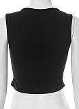 Cross Embroidery Hot Diamond Round Neck Sleeveless Navel Bare Vest