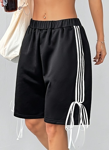 Elastic Waist Vertical Stripes Casual Wide Leg Shorts