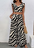 Personalized Trendy Sleeveless Top Wide-Leg Pants Zebra Print Two-Piece Suit