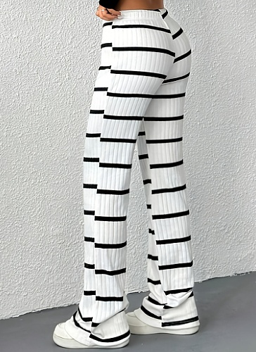 New High Waist Drawstring Versatile Striped Wide Leg Pants For Spring And Summer