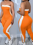 Sexy Tube Top Contrast Color Tight Sports Jumpsuit