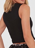 Cross Embroidery Hot Diamond Round Neck Sleeveless Navel Bare Vest