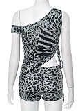 Fashionable Backless Zebra Print Off-Shoulder Tie Top And Shorts Two-Piece Set