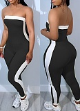 Sexy Tube Top Contrast Color Tight Sports Jumpsuit