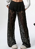 Fashionable Lace Jacquard Slightly Transparent Stitching Straight Casual Pants