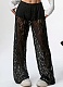 Fashionable Lace Jacquard Slightly Transparent Stitching Straight Casual Pants