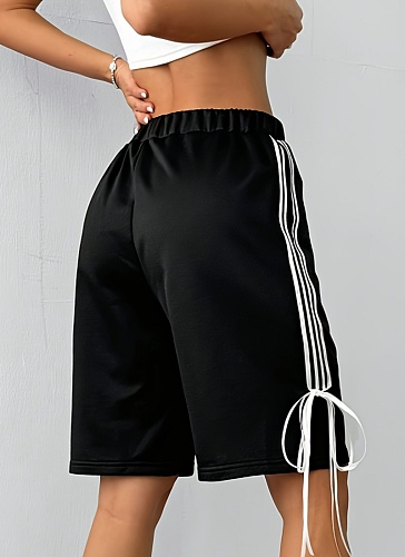 Elastic Waist Vertical Stripes Casual Wide Leg Shorts