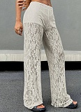 Fashionable Lace Jacquard Slightly Transparent Stitching Straight Casual Pants
