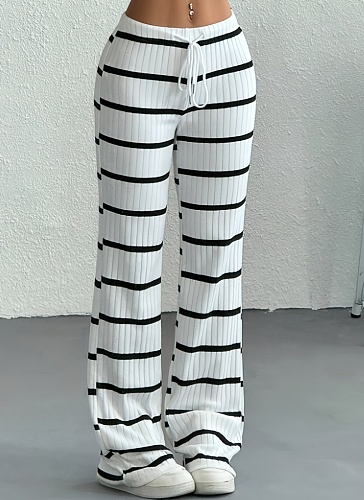 New High Waist Drawstring Versatile Striped Wide Leg Pants For Spring And Summer