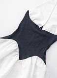 Contrast Color Halter Neck Hollow Tie Backless Waist Dress