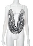 Sexy Hot Girl Sequin Chain Suspender Backless Top