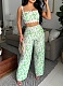 Fashion Printed Sexy Camisole Contrast Flared Pants Two-Piece Set