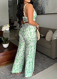 Fashion Printed Sexy Camisole Contrast Flared Pants Two-Piece Set