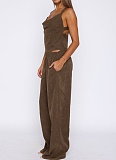 New Solid Color Sleeveless Cross Camisole Straight Pants Two-Piece Suit For Women
