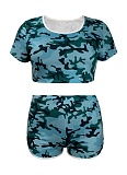 Camouflage Print Top Shorts Casual Sports Large Size Two-Piece Suit