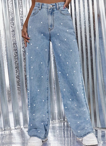 New Pearl Wash High Waist Straight Jeans