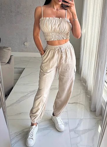 Fashion Casual Sexy Camisole Multi-Pocket Trousers Two-Piece Set