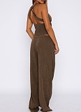 New Solid Color Sleeveless Cross Camisole Straight Pants Two-Piece Suit For Women