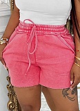 Summer Casual Elastic Waist Washed Shorts For Women