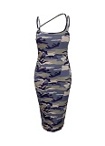 Fashion Camouflage Print Suspenders Plus Size Dress For Women
