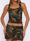 Fashion Slim Fit Versatile Off-Shoulder Vest Sexy Printed Skirt Two-Piece Suit