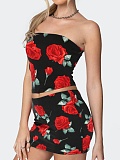Summer New Tube Top Printed Top Short Skirt Hot Girl Two Piece Set